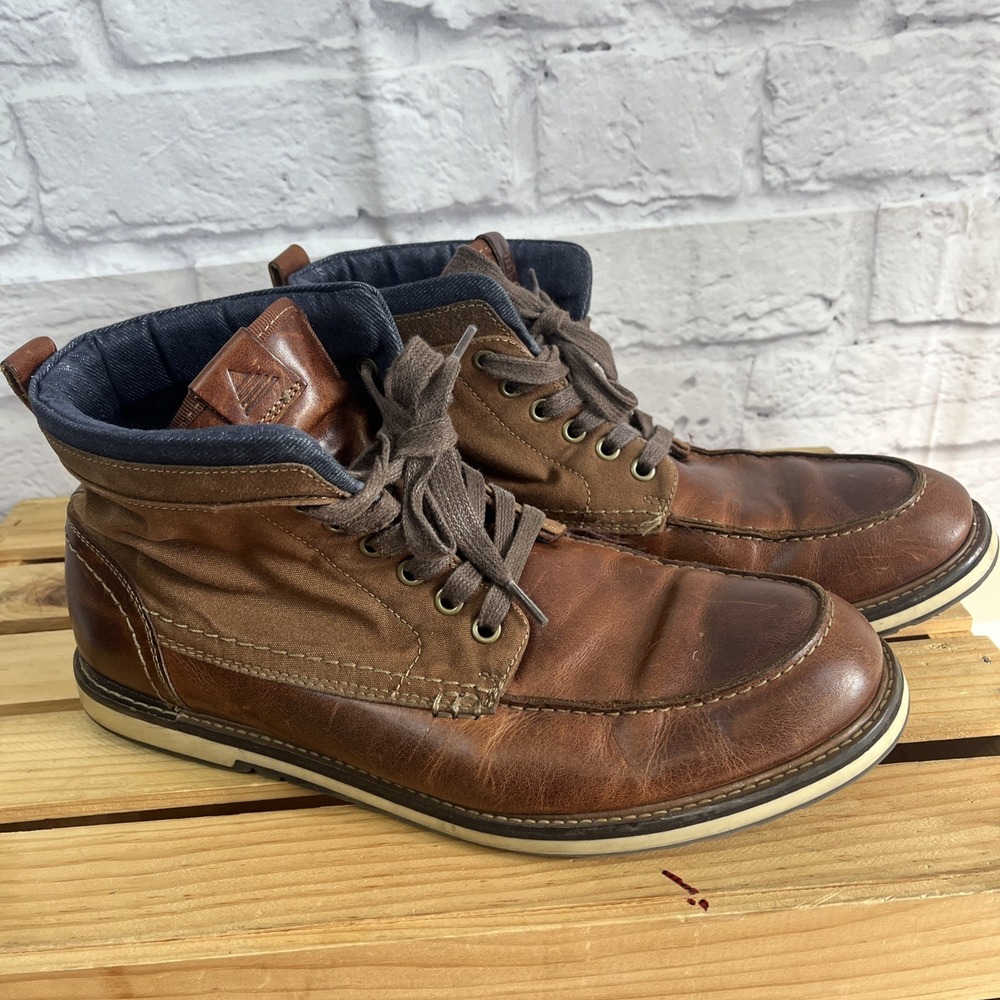 Aldo Men's Brown Leather & Canvas Rugged Casual Lace Up Boots Size 10.5 *Read
